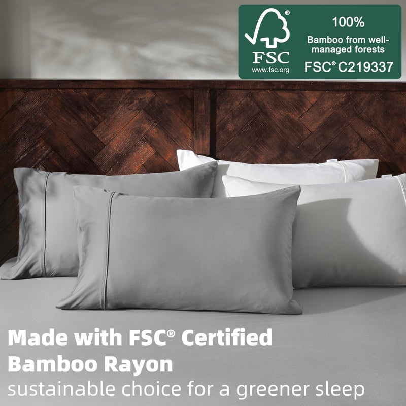 GOKOTTA Full Size Bed Sheets 4 Piece Set, 100% Rayon Derived from Bamboo, Cooling for Hot Sleepers-Luxury Breathable Soft Sheets, Deep Pocket 15" Fitted Sheet with Elastic Corner Straps, Grey - Image 2